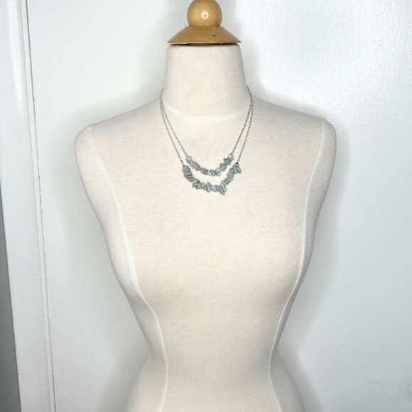 Handmade Amazonite Chip Necklace Dainty Beaded Gemstone Silver Plated Layered - Picture 5 of 6